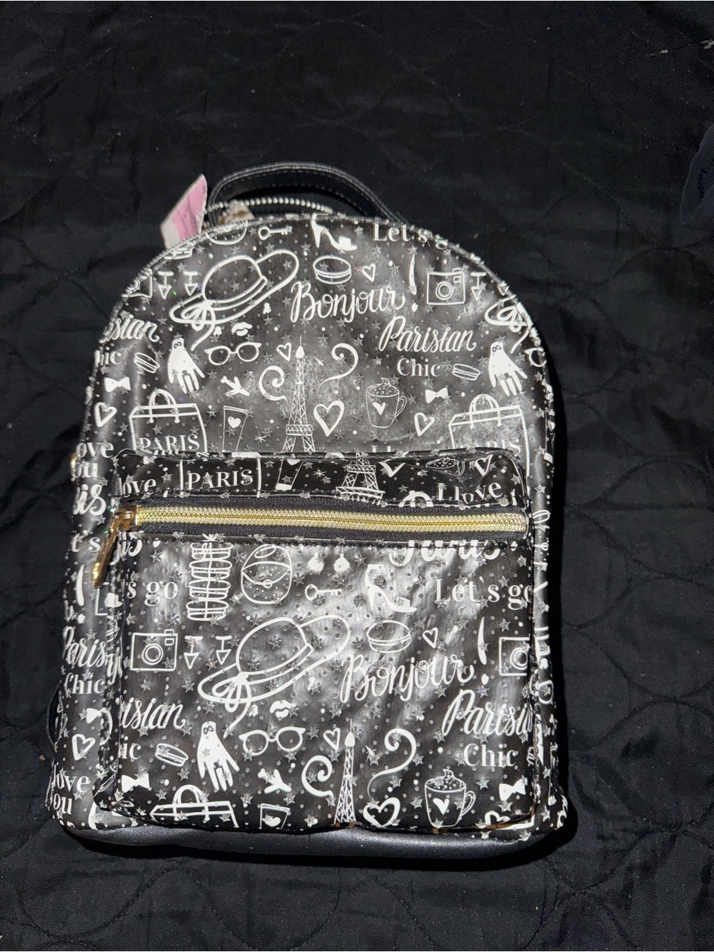 Black Parisian-Print Mini Backpack